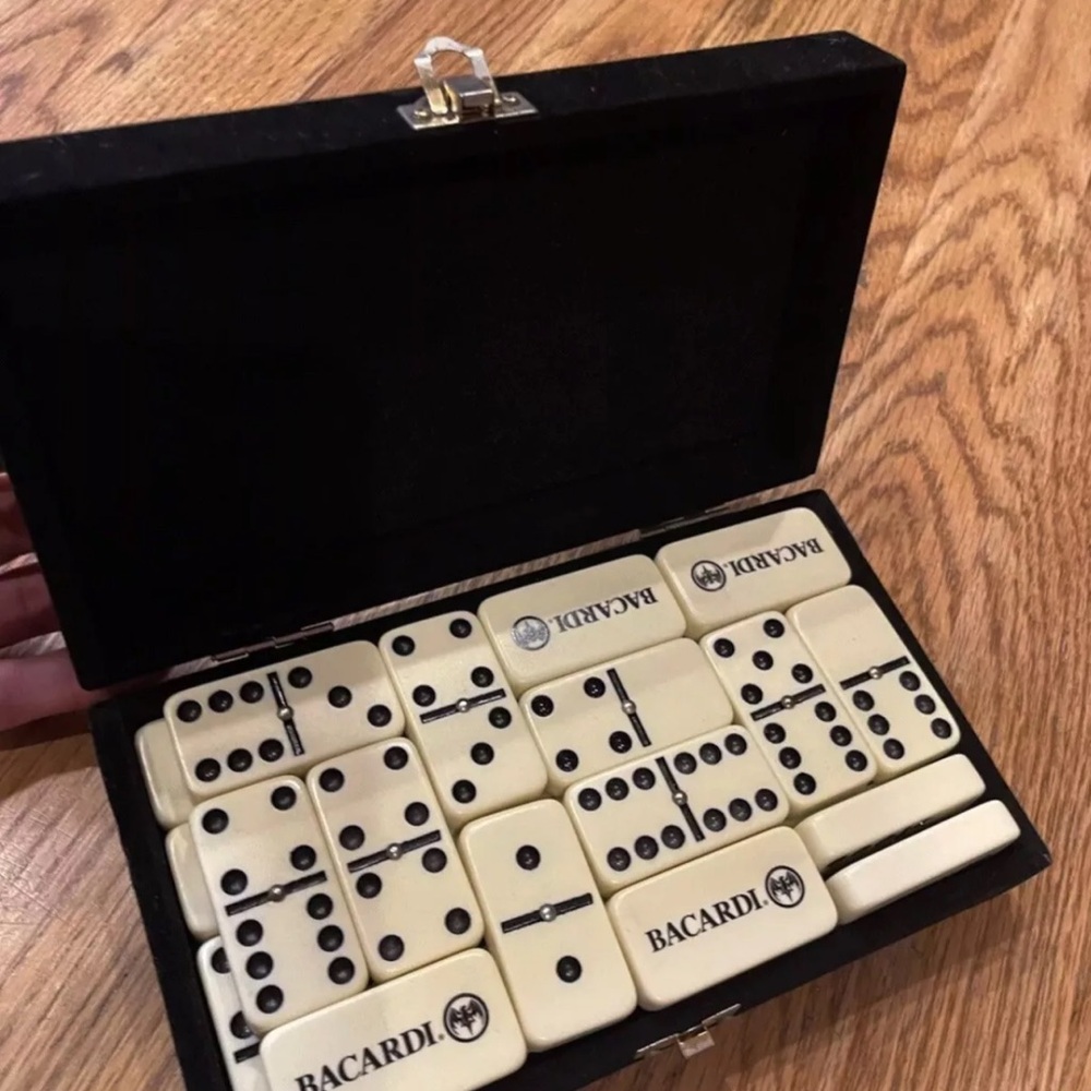 Classic Cream and Black Velvet Domino Game Set Collectible
